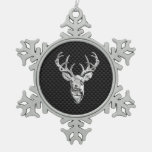 Silver Deer On Carbon Fiber Style Decor Snowflake Pewter Christmas Ornament at Zazzle