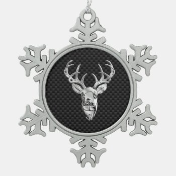 Silver Deer On Carbon Fiber Style Decor Snowflake Pewter Christmas Ornament by TigerDen at Zazzle