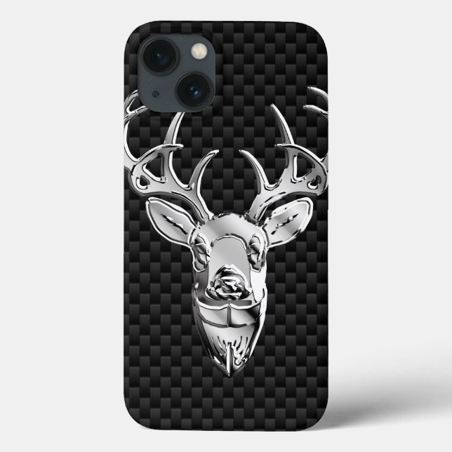 Silver Deer on Carbon Fiber Style Print Case-Mate iPhone Case (Back)
