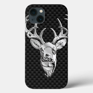 Silver Deer on Carbon Fiber Style Print iPhone 13 Case