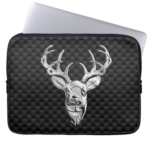 Silver Deer on Carbon Fiber Style Print Laptop Sleeve
