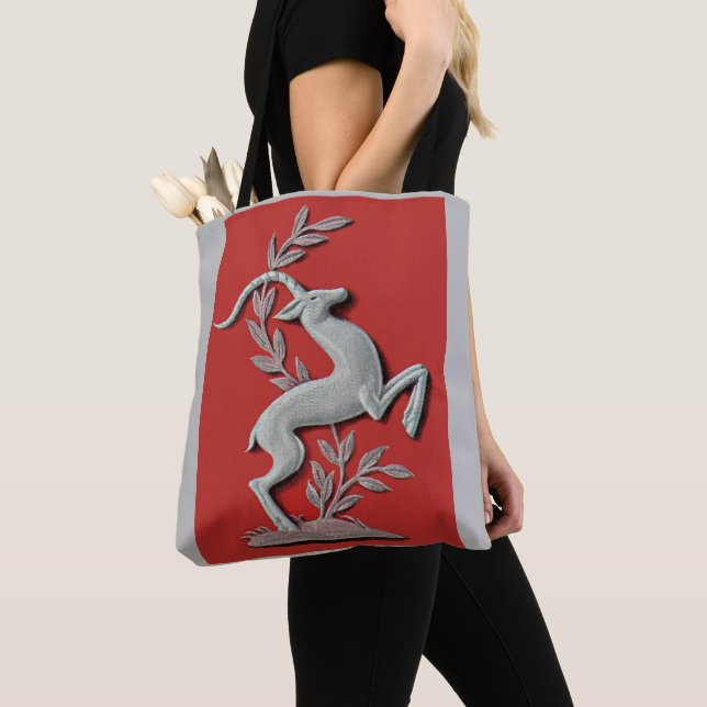 silver deer print tote bag (Close Up)