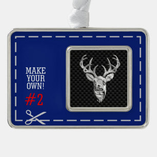 Silver Deer Scene on Carbon Fiber Style Print Christmas Ornament