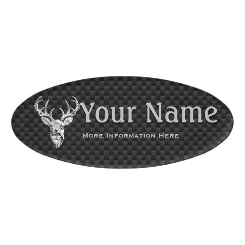 Silver Deer Trophy on Carbon Fiber Style Print Name Tag