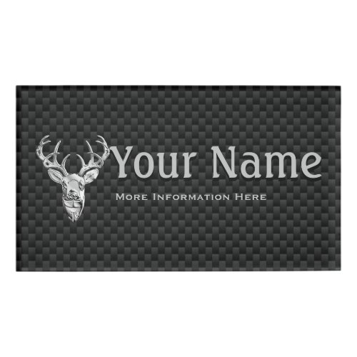 Silver Deer Trophy on Carbon Fiber Style Print Name Tag