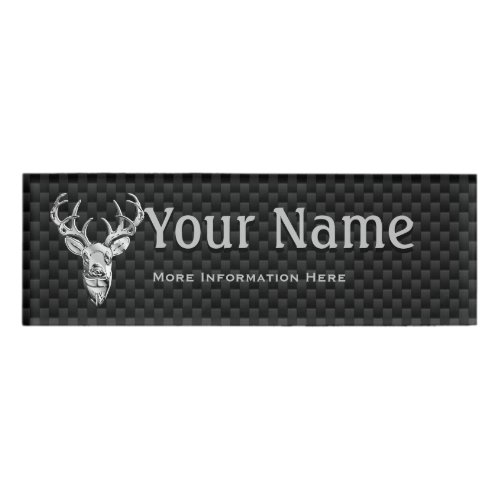 Silver Deer Trophy on Carbon Fiber Style Print Name Tag