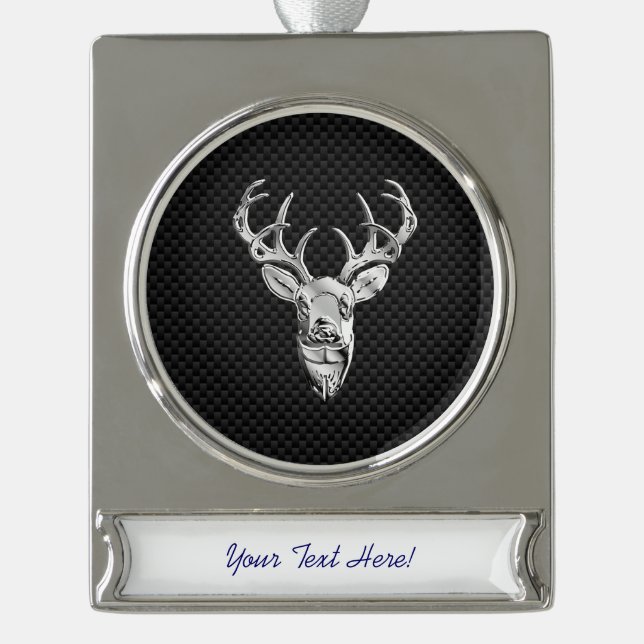 Silver Deer Trophy on Carbon Fiber Style Print Plated Banner Ornament (Front)