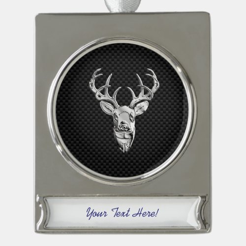 Silver Deer Trophy on Carbon Fiber Style Print Silver Plated Banner Ornament