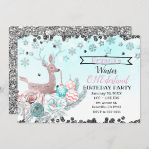 Silver Deer Winter ONEderland 1st Birthday Party Invitation