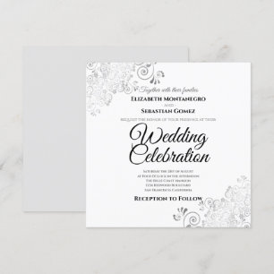 Silver Delicate Filigree Elegant Square Wedding Invitation
