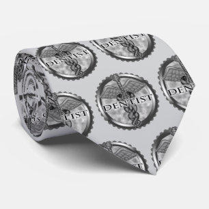 Silver Dentist Caduceus  Neck Tie