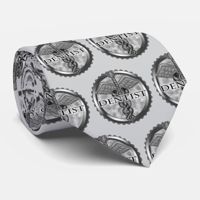 Silver Dentist Caduceus  Neck Tie (Rolled)