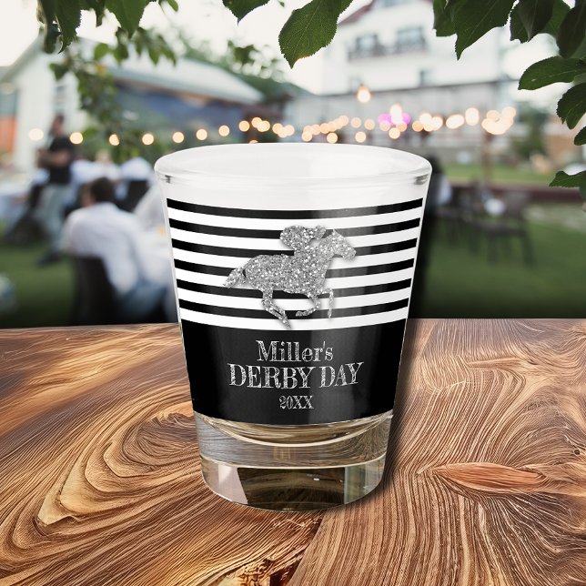 Silver Derby Day Racehorse Black White Stripes Shot Glass (Silver Derby Day Racehorse Black White Stripes Shot Glass)