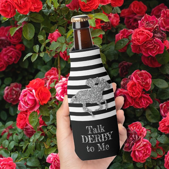 Silver Derby Race Horse Black White Stripes Bottle Cooler (Silver Derby Race Horse Black White Stripes Bottle Cooler)
