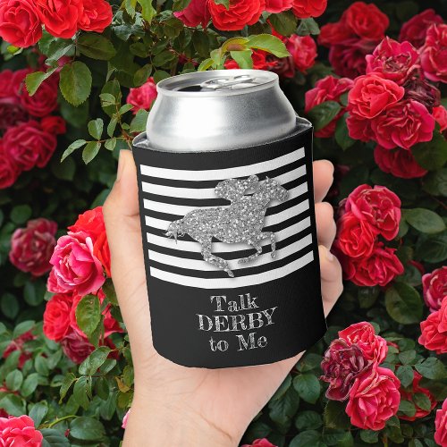 Silver Derby Race Horse Black White Stripes Can Cooler