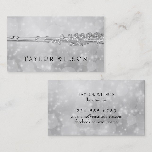 silver design flutist business card (Front/Back)