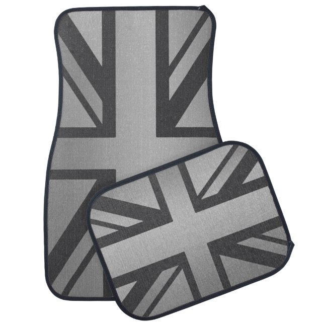Silver Design Union Jack British Flag Car Floor Mat (Set)