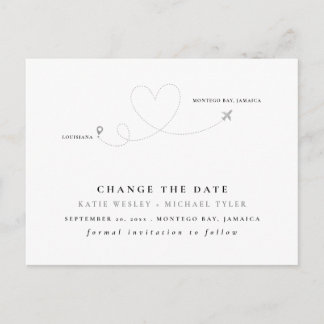 Silver Destination Wedding Change the Date Announcement Postcard