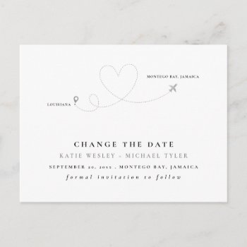 Silver Destination Wedding Change The Date Announcement Postcard by fancypaperie at Zazzle