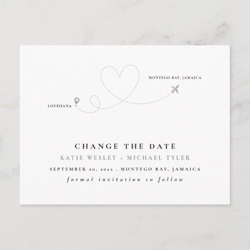 Silver Destination Wedding Change the Date Announcement Postcard