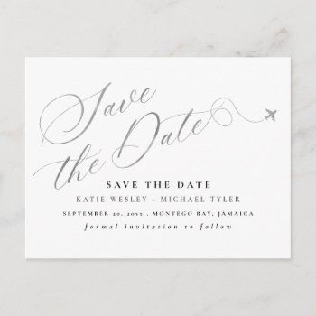 Silver Destination Wedding Save The Date Announcement Postcard by fancypaperie at Zazzle