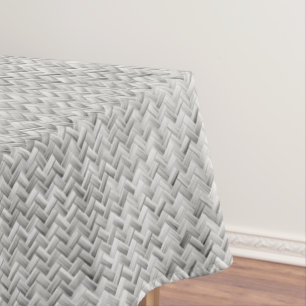 Silver Diagonal Basket Weave Geometric Pattern Tablecloth