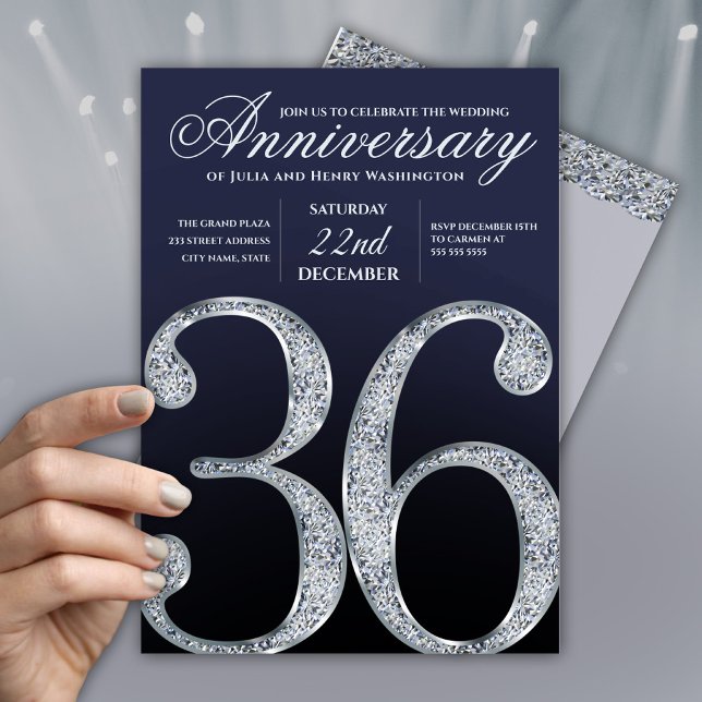 Silver Diamond 36th Wedding Anniversary  Invitation (Creator Uploaded)