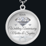 Silver Diamond 60th Anniversary Gift for Wife on  Silver Plated Necklace<br><div class="desc">Silver Diamond 60th Anniversary Gift for Wife on Celebrate 60 years of marriage with a truly special gift that your wife will treasure forever. Our custom personalized silver 60th anniversary gifts feature a locket necklace that can be engraved with your wife's name, special date or message to make it a...</div>