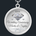 Silver Diamond 60th Anniversary Gift for Wife on  Silver Plated Necklace<br><div class="desc">Silver Diamond 60th Anniversary Gift for Wife on Celebrate 60 years of marriage with a truly special gift that your wife will treasure forever. Our custom personalized silver 60th anniversary gifts feature a locket necklace that can be engraved with your wife's name, special date or message to make it a...</div>