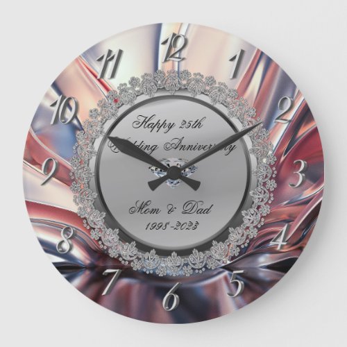 Silver Diamond Abstract  25th Wedding Anniversary  Large Clock