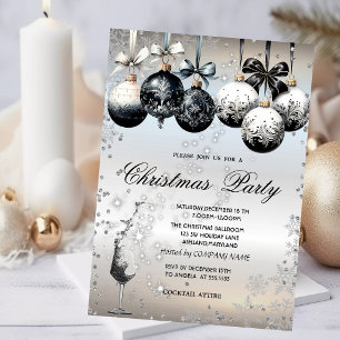 Silver Diamond,Balls,Glass,Company Christmas Party Invitation