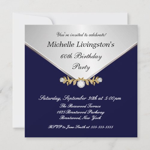 Silver Diamond Brooch Navy Blue Womens Invitations