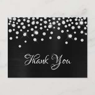Silver Diamond Confetti Black Satin Gradient Foil Postcard