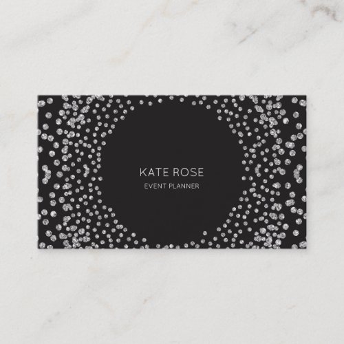 Silver Diamond Confetti Black Swarovski Crystals Business Card