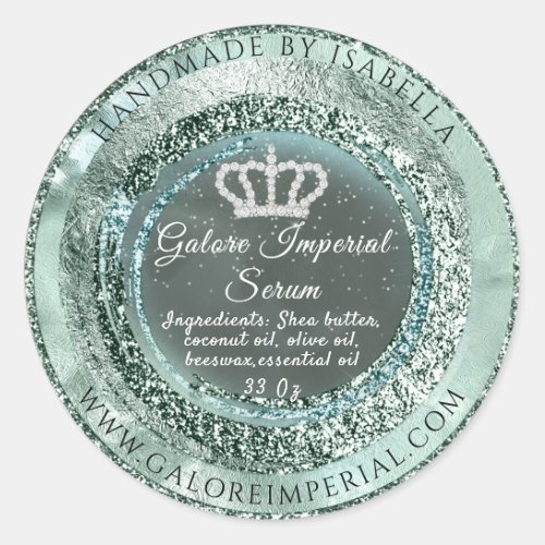 Silver Diamond Crown Blue Frame Green Smoky  Classic Round Sticker