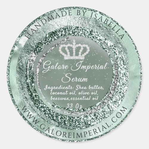 Silver Diamond Crown Blue Frame Green Smoky Royal Classic Round Sticker