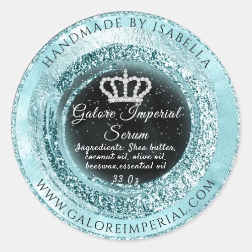 Silver Diamond Crown Blue Glitter Princess Royal Classic Round Sticker