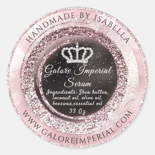 Silver Diamond Crown Frame Glitter Pink Black Classic Round Sticker