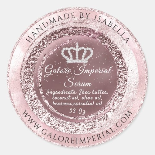 Silver Diamond Crown Frame Glitter Pink Rose Royal Classic Round Sticker