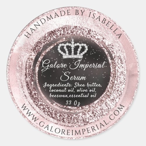 Silver Diamond Crown Pink Rose Glitter Royal Classic Round Sticker