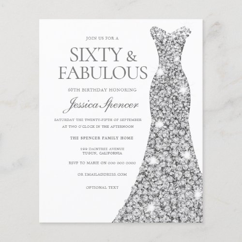 Silver Diamond Dress 60th Birthday Budget Invite