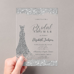 Silver Diamond Dress Sparkle Frame Acrylic Invitations