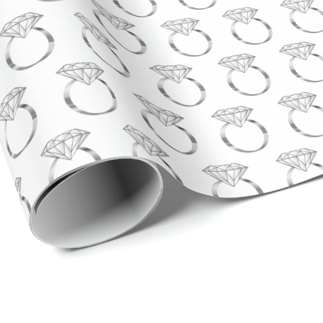 Silver Diamond Engagement Wedding Ring Wrapping Paper (Roll Corner)