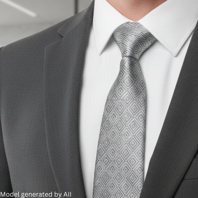 Silver Diamond Geometric Pattern Neck Tie (Creator Uploaded)