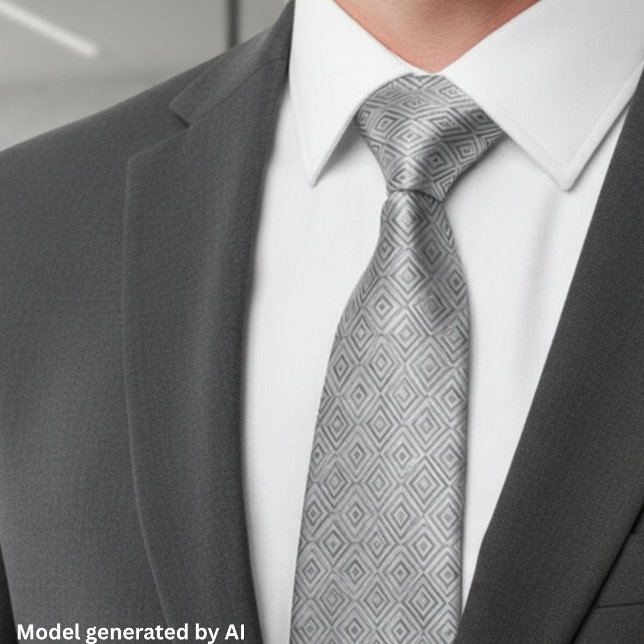 Silver Diamond Geometric Pattern Neck Tie (Creator Uploaded)
