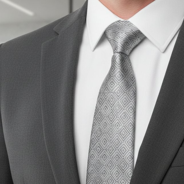 Silver Diamond Geometric Pattern Neck Tie (Creator Uploaded)