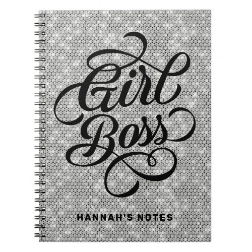 Silver Diamond Glam Girl Boss Typography Notebook