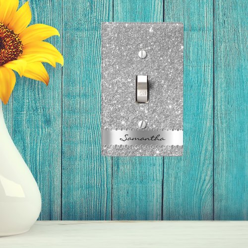 Silver Diamond Glitter Bling Girly Light Switch Cover