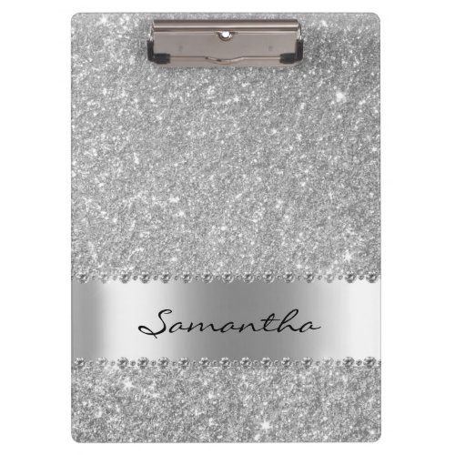 Silver Diamond Glitter Bling Girly Name  Clipboard