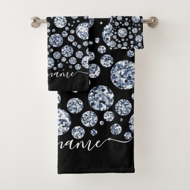 Silver Diamond Glitter Bling rhinestone Bath Towel Set (Insitu)